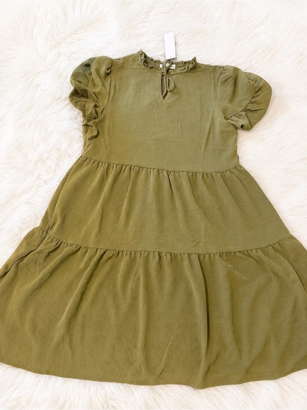 Joie De Vivre Olive Green Tiered Ruffle Dress – Size L